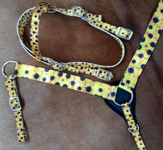 Showman PONY SIZE Nylon Headstall &amp; Breastcollar set With Sunflower Print Design #2